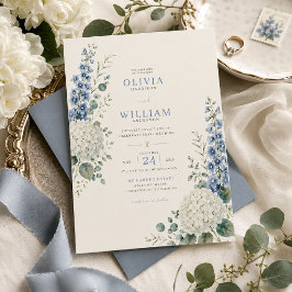 Invitación de boda botánica azul suave