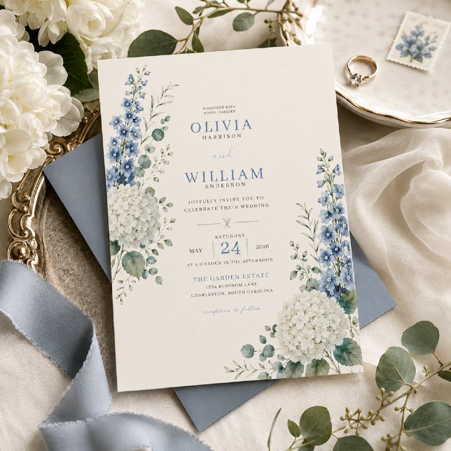 Invitación de boda botánica azul suave (Subido por el creador)