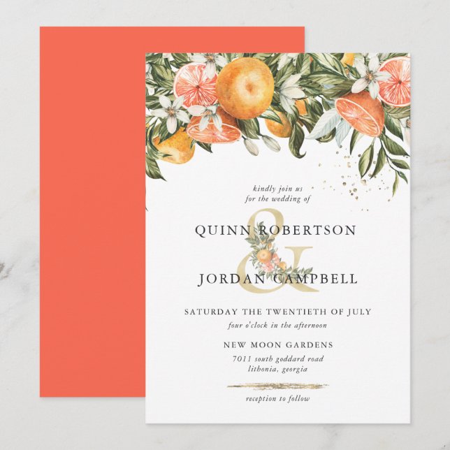 Invitación de boda botánica boho | Huerto de cítri (Anverso / Reverso)