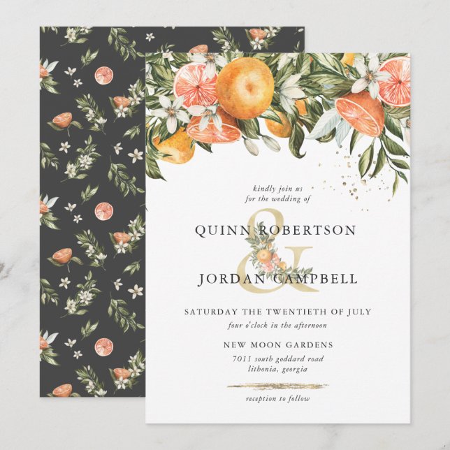Invitación de boda botánica boho | Huerto de cítri (Anverso / Reverso)