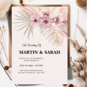 Invitación de boda botánica boho neutral