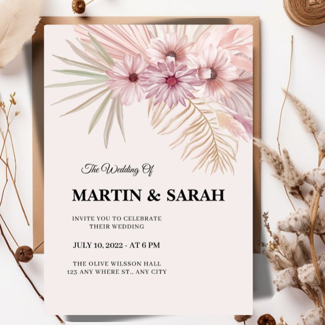 Invitación de boda botánica boho neutral (Subido por el creador)