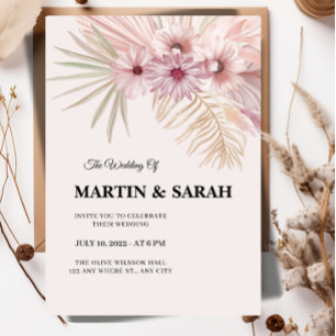 Invitación de boda botánica boho neutral