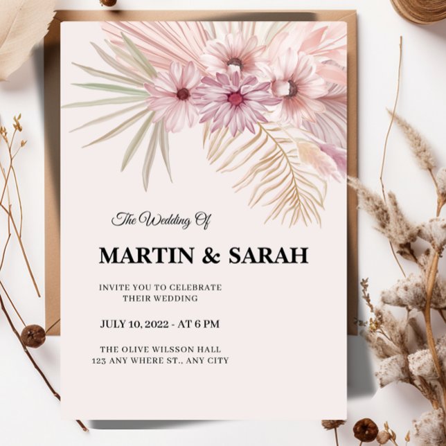 Invitación de boda botánica boho neutral (Subido por el creador)