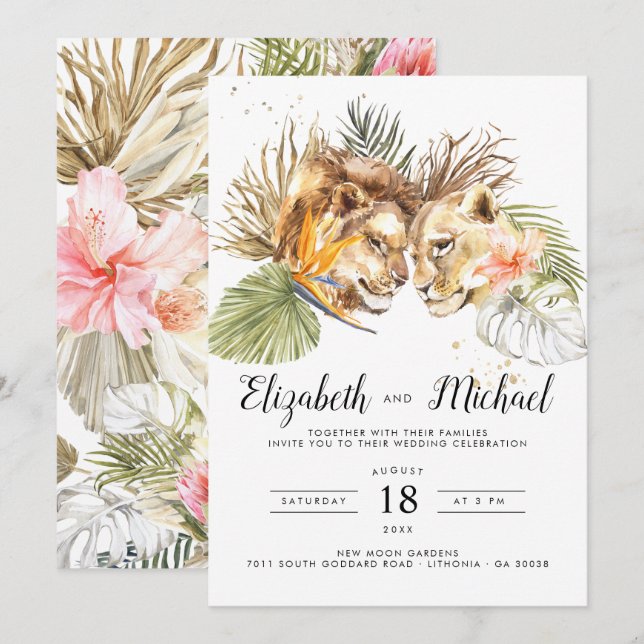 Invitación de boda botánica boho safari africano (Anverso / Reverso)