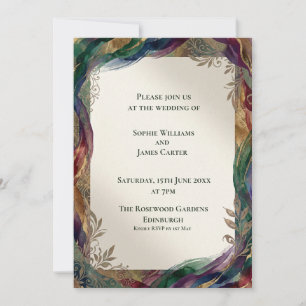 Invitación de boda botánica celta de oro púrpura