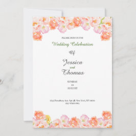 Invitación de boda botánica clásica con rosas melo