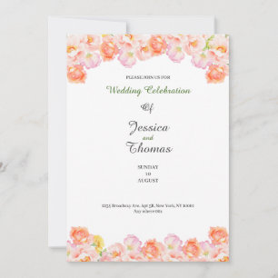 Invitación de boda botánica clásica con rosas melo