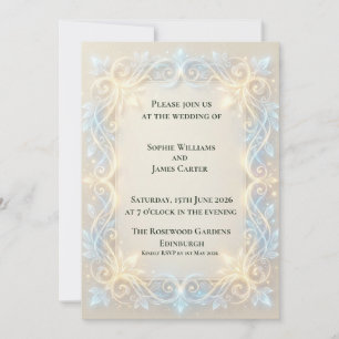 Invitación de boda botánica con filigrana de oro