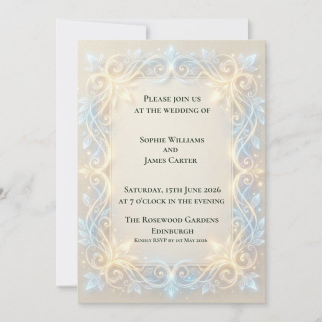 Invitación de boda botánica con filigrana de oro (Anverso)