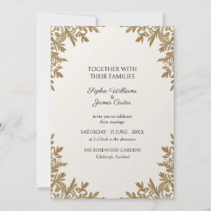 Invitación de boda botánica con hoja de oro marfil