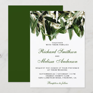 Invitación de boda botánica con hojas de rama de o