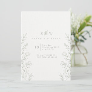 Invitación de boda botánica con línea de arte en v