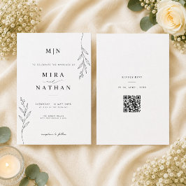 Invitación de Boda Botánica con Monograma y QR