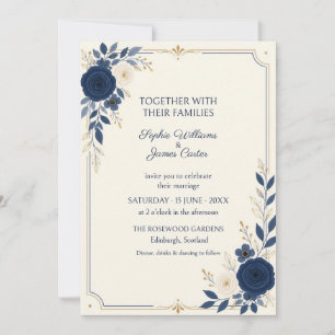 Invitación de boda botánica con oro rosa marfil de