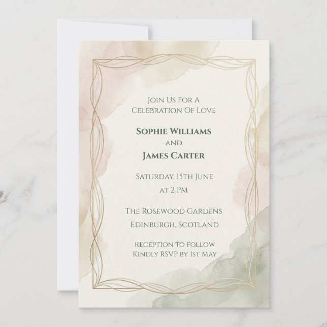 Invitación de Boda Botánica con Oro Suave (Anverso)
