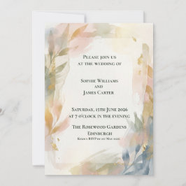 Invitación de boda botánica con pinceladas pastel