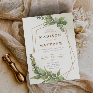 Invitación de boda botánica con vegetación económi