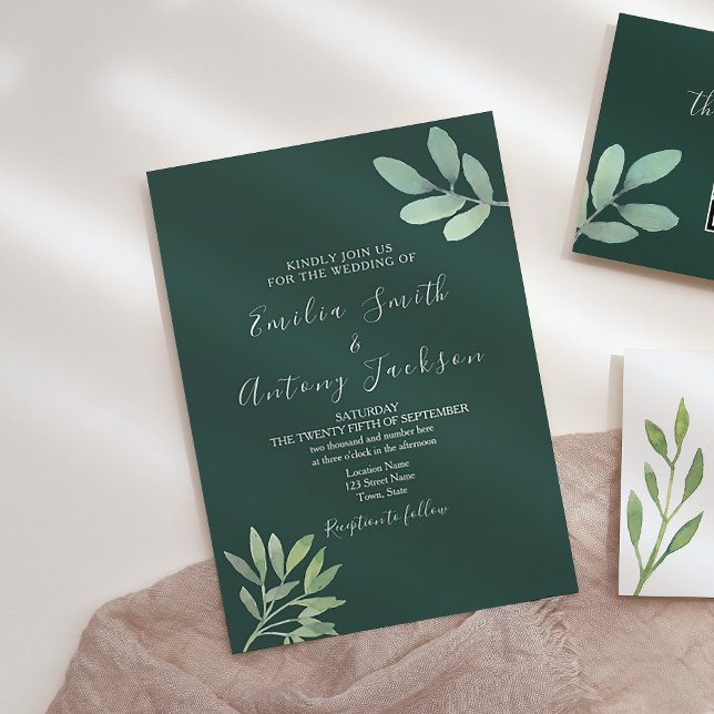 Invitación de Boda Botánica con Verde Esmeralda (Subido por el creador)