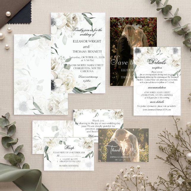 Invitación de Boda Botánica con Verde Floral Blanc (Subido por el creador)