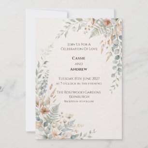 Invitación de boda botánica Coral Azul