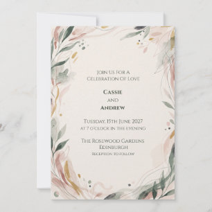 Invitación de boda botánica coral sonrosado