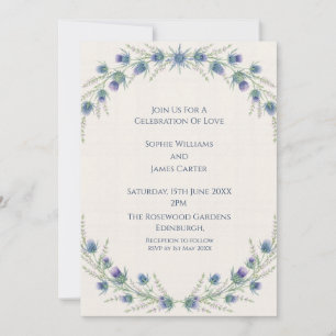 Invitación de boda botánica de cardo azul