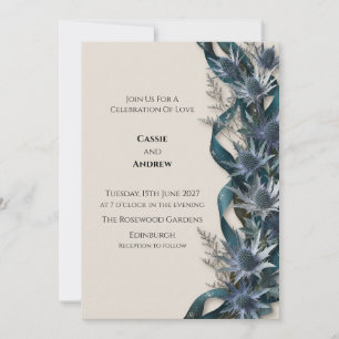 Invitación de boda botánica de Cardo Azul
