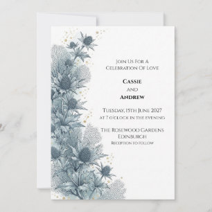 Invitación de boda botánica de Cardo Azul