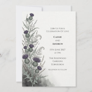 Invitación de boda botánica de cardo escocés