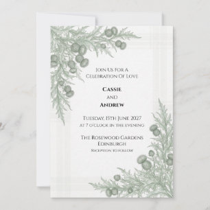 Invitación de boda botánica de cardo escocés pálid