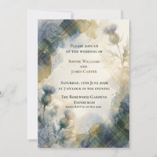 Invitación de boda botánica de cardo índigo azul