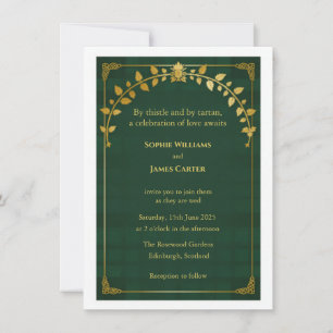 Invitación de boda botánica de cardo verde oscuro