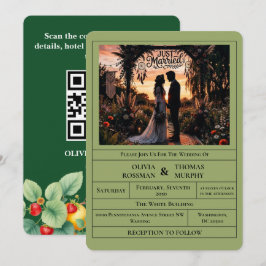 Invitación de boda botánica de cítricos en verde s