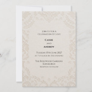 Invitación de boda botánica de encaje marfil