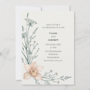 Invitación de boda botánica de eucalipto melocotón