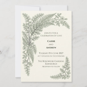 Invitación de boda botánica de helecho y ginkgo