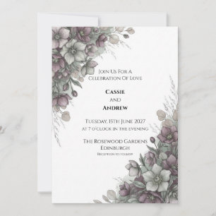 Invitación de boda botánica de Hellebore Mauve