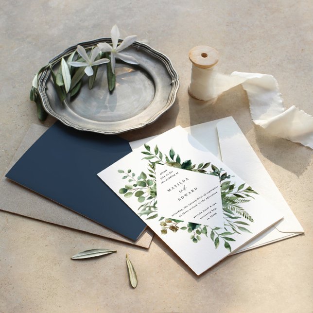 Invitación de boda botánica de hoja de follaje acu (Subido por el creador)