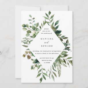 Invitación de boda botánica de hoja de follaje de 