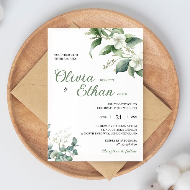 Invitación de Boda Botánica de Jazmín de Eucalipto (Subido por el creador)