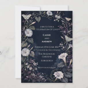 Invitación de boda botánica de la polilla iluminad