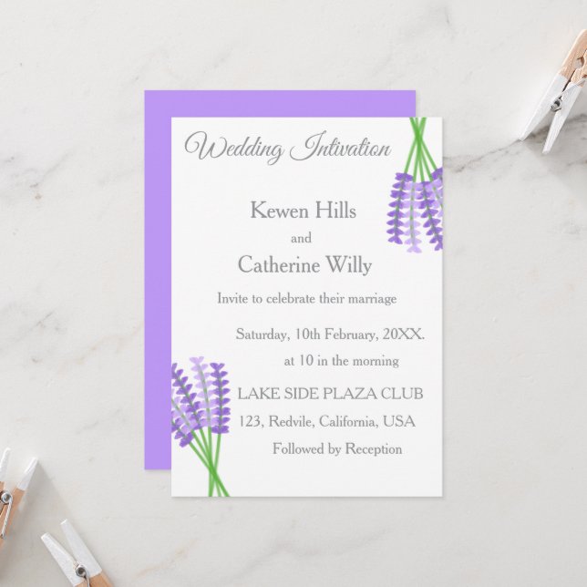 Invitación de Boda Botánica de Lavanda (Anverso/Reverso In Situ)