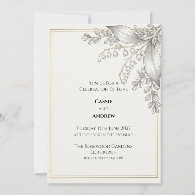Invitación de boda botánica de lirio de valle (Anverso)