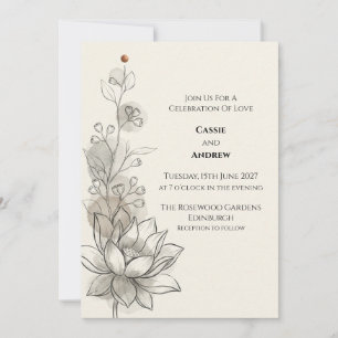 Invitación de boda botánica de loto acuarela