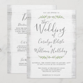 Invitación de Boda Botánica de Madera Rústica + De
