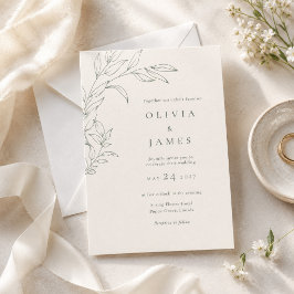 Invitación de boda botánica de marfil Sage moderna