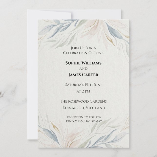 Invitación de boda botánica de melocotón (Anverso)