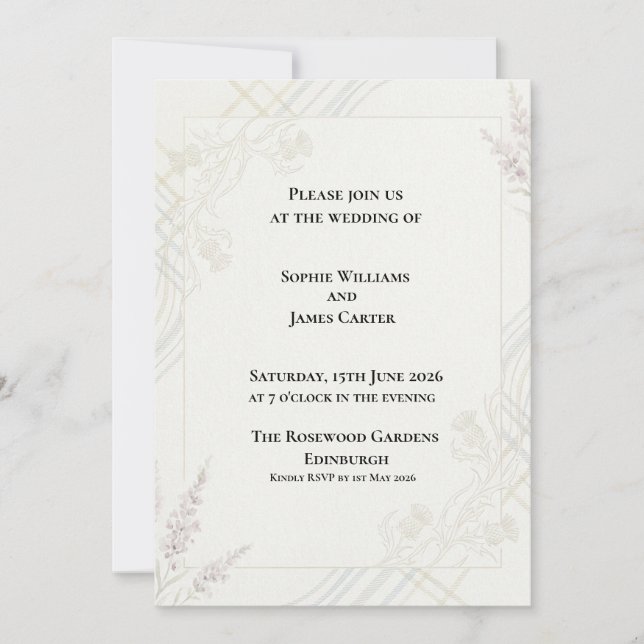 Invitación de boda botánica de melocotón salvia (Anverso)