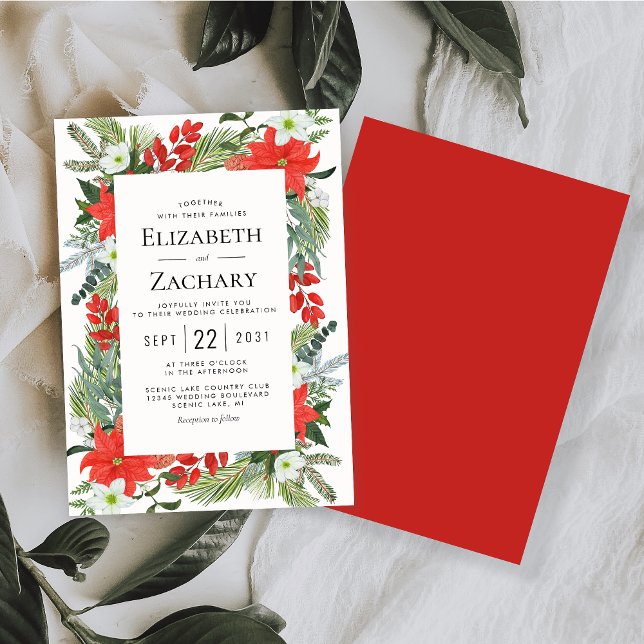 Invitación de boda botánica de Navidad roja verde  (Subido por el creador)